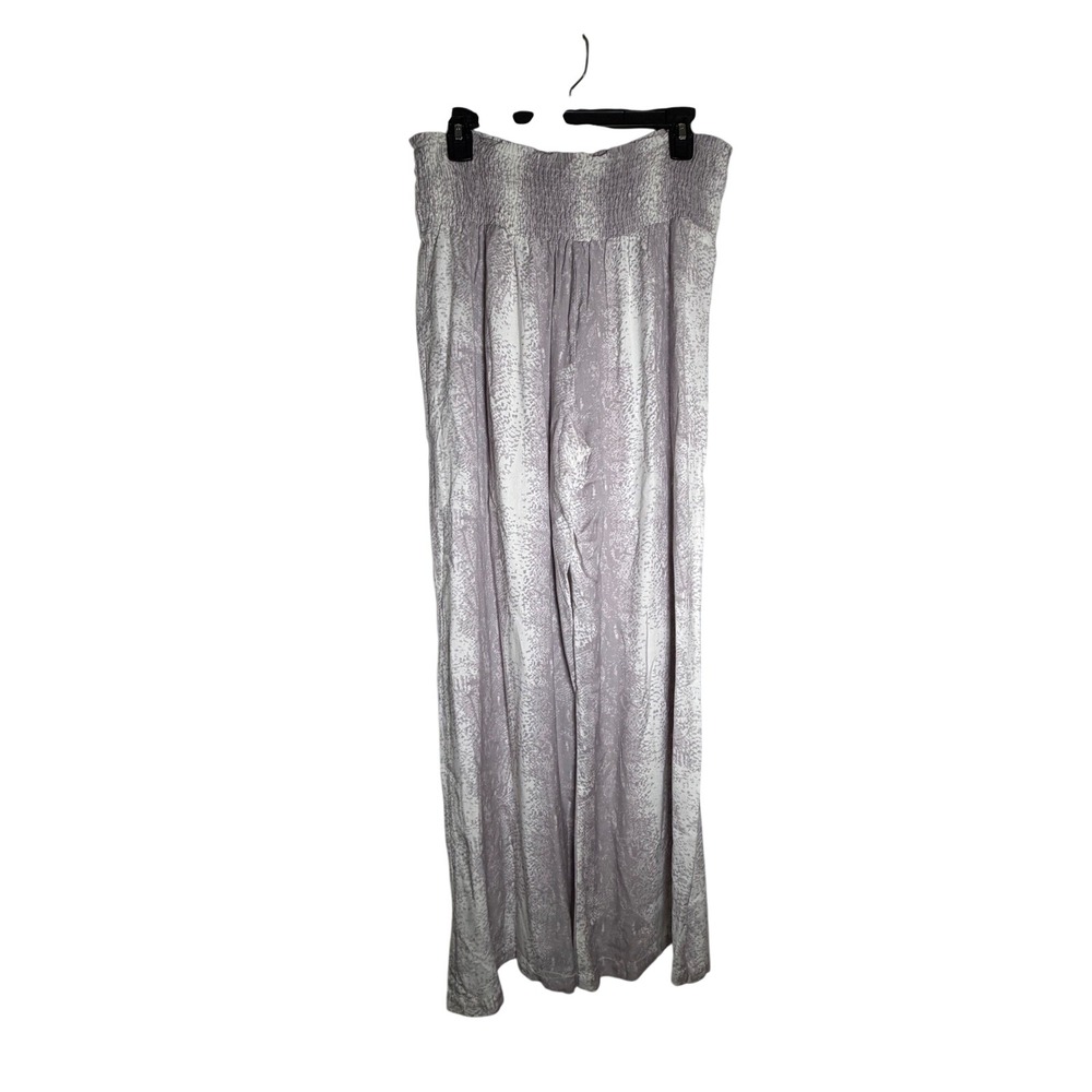 Sim & Sam Lavender White Animal Print Smocked Waist Wide Leg Rayon Pants XL
